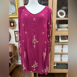 Free People Pink Embellished Long Sleeve Sundress
